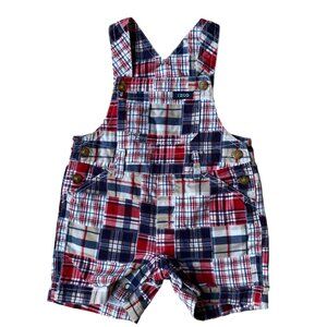 Izod Baby Madras Plaid Bib Overalls Shorts Shortalls Summer Patchwork Sz 12mos